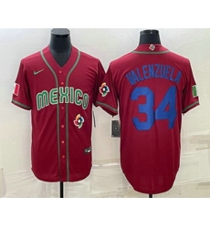 Mens Mexico Baseball #34 Fernando Valenzuela 2023 Red Blue World Baseball Classic Stitched Jersey