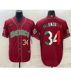 Men's Mexico Baseball #34 Fernando Valenzuela Number 2023 Red Blue World Baseball Classic Stitched Jersey3