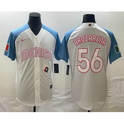 Men's Mexico Baseball #56 Randy Arozarena 2023 White Blue World Classic Stitched Jersey