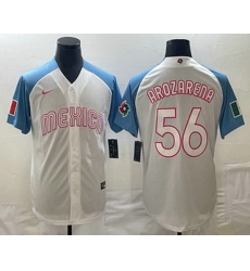 Men's Mexico Baseball #56 Randy Arozarena 2023 White Blue World Classic Stitched Jerseys