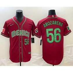 Men's Mexico Baseball #56 Randy Arozarena Number 2023 Red World Classic Stitched Jerseys