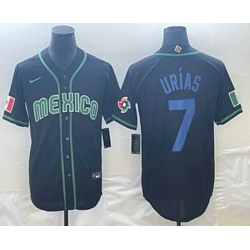 Men's Mexico Baseball #7 Julio Urias 2023 Black Blue World Classic Stitched Jersey