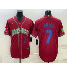 Mens Mexico Baseball #7 Julio Urias Number 2023 Red Blue World Baseball Classic Stitched Jersey