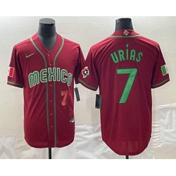 Men's Mexico Baseball #7 Julio Urias Number 2023 Red Green World Baseball Classic Stitched Jersey