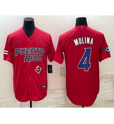 Men's Puerto Rico Baseball #4 Yadier Molina 2023 Red World Baseball Classic Stitched Jersey