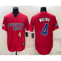 Mens Puerto Rico Baseball #4 Yadier Molina Number 2023 Red World Baseball Classic Stitched Jersey