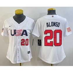 Womens USA Baseball #20 Pete Alonso Number 2023 White World Classic Stitched Jersey