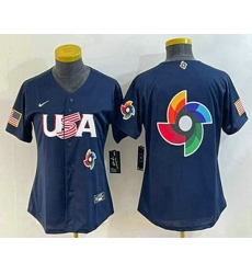 Women's USA Baseball 2023 Navy Big Logo With Patch World Classic Stitched Jersey