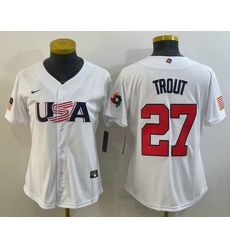 Women's USA Baseball #27 Mike Trout 2023 White World Classic Replica Stitched Jerseys