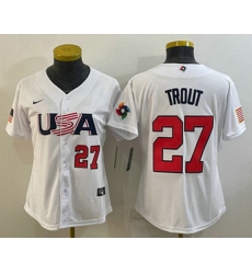 Womens USA Baseball #27 Mike Trout Number 2023 White World Classic Replica Stitched Jersey