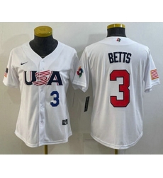 Women's USA Baseball #3 Mookie Betts Number 2023 White World Classic Replica Stitched Jersey