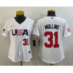 Womens USA Baseball 31 Cedric Mullins Number 2023 White World Classic Stitched Jersey