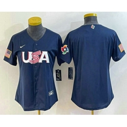 Women's USA Baseball Blank 2023 Navy World Classic Stitched Jersey