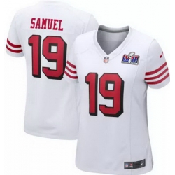 Women San Francisco 49ers 19 Deebo Samuel White Throwback 2023 F U S E   Vapor Untouchable Limited Stitched Football 2024 Super Bowl LVIII Jersey