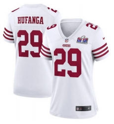 Women San Francisco 49ers 29 Talanoa Hufanga White 2023 F U S E  With John Madden Patch Vapor Limited Stitched Football 2024 Super Bowl LVIII Jersey