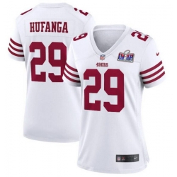 Women San Francisco 49ers 29 Talanoa Hufanga White 2023 F U S E  With John Madden Patch Vapor Limited Stitched Football 2024 Super Bowl LVIII Jersey