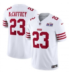 Men San Francisco 49ers 23 Christian McCaffrey White 2023 F U S E  Vapor Untouchable Limited Stitched Football 2024 Super Bowl LVIII Jersey