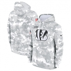 Youth Cincinnati Bengals 2024 White Gray Salute To Service Pullover Hoodie