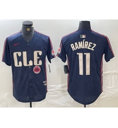 Men Cleveland Guardians 11 Jose Ramirez Navy 2024 City Connect Limited Stitched Baseball Jersey 5