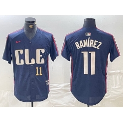 Men Cleveland Guardians 11 Jose Ramirez Navy 2024 City Connect Limited Stitched Baseball Jersey 6