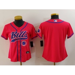 Women Buffalo Bills Red Team Big Logo With Patch Cool Base Stitched Baseball Jersey 1