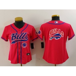 Women Buffalo Bills Red Team Big Logo With Patch Cool Base Stitched Baseball Jersey 2