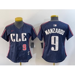 Women Cleveland Guardians 9 Kyle Manzardo Navy 2024 City Connect Stitched Baseball Jersey 2