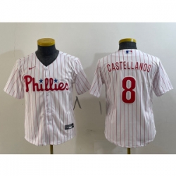 Youth MLB Phillies 8 Nick Castellanos White Nike Cool Base Jersey