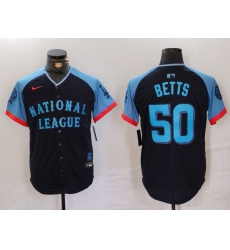 Men National League 50 Mookie Betts Navy 2024 All Star Limited Stitched Baseball Jersey 1