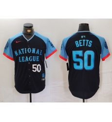 Men National League 50 Mookie Betts Navy 2024 All Star Limited Stitched Baseball Jersey 2