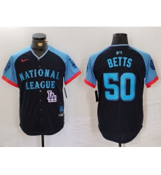 Men National League 50 Mookie Betts Navy 2024 All Star Limited Stitched Baseball Jersey 3