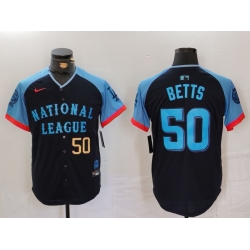 Men National League 50 Mookie Betts Navy 2024 All Star Limited Stitched Baseball Jersey 6