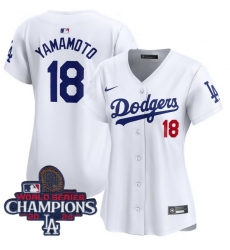 Women Nike Los Angeles Dodgers Yoshinobu Yamamoto #18 White Flex Base 2024 World Series Champions Stitched MLB Jersey