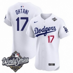 Men Los Angeles Dodgers 17 Shohei Ohtani 2025 World Series Cool Base Stitched Baseball Jersey White