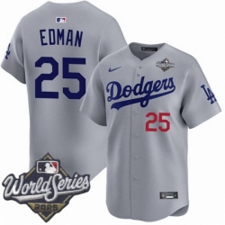 Men Los Angeles Dodgers 25 Tommy Edman 2025 World Series Cool Base Stitched Baseball Jersey Gray