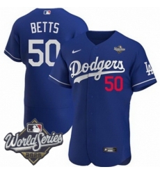 Men Los Angeles Dodgers 50 Mookie Betts 2025 World Series Cool Base Stitched Baseball Jersey Blue