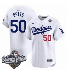 Men Los Angeles Dodgers 50 Mookie Betts 2025 World Series Cool Base Stitched Baseball Jersey White