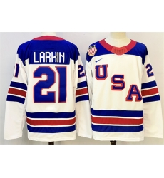 Men USA 21 Dylan Larkin White 2025 2026 Stitched Jersey Men USA 21 Dylan Larkin White 2025 2026 Stitched Jersey