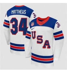 Men's USA #34 Auston Matthews White 2026 Stitched Jersey Men's USA #34 Auston Matthews White 2026 Stitched Jersey