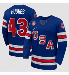 Men's USA #43 Quinn Hughes Royal 2026 Stitched Jersey Men's USA #43 Quinn Hughes Royal 2026 Stitched Jersey