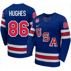 Men's USA #86 Jack Hughes Blue 2026 Stitched Hockey Jersey