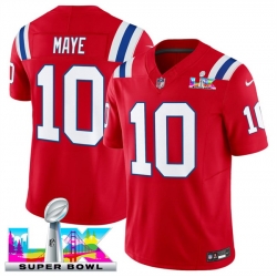 Men New England Patriots 10 Drake Maye Red 2025 F U S E  Super Bowl LX Patch Vapor Limited Stitched Football Jersey