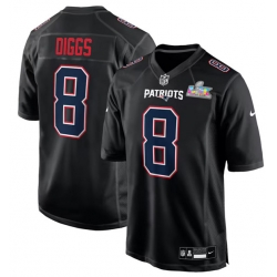 Men New England Patriots 8 Stefon Diggs Black 2025 Super Bowl LX Patch Carbon Fashion Stitched Game Jersey