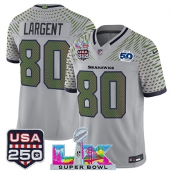 Men Seattle Seahawks 80 Steve Largent Gray 2025 F U S E Super Bowl LX  US 250th anniversary Patch And 50th Season Patch Rivalries Vapor Limited Football St