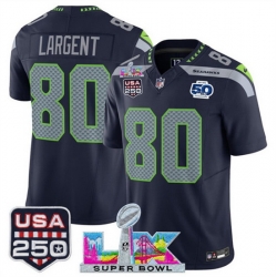 Youth Seattle Seahawks 80 Steve Largent Navy 2025 F U S E  Super Bowl LX Patch And 50th Season  USA 250 Patch Vapor Limited Stitched Football Jersey