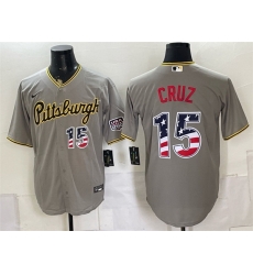 Men Pittsburgh Pirates 15 Oneil Cruz Grey USA 250 Fourth of July Stitched Baseball Jersey Men Pittsburgh Pirates 15 Oneil Cruz Grey USA 250 Fourth of July Stitched Baseball Jersey