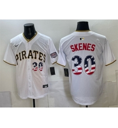 Men Pittsburgh Pirates  30 Paul Skenes White USA 250 Fourth of July Stitched Baseball Jersey