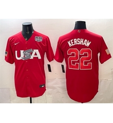 Men USA Baseball 22 Clayton Kershaw Red 2026 World Baseball Classic USA 250 Patch Stadium Stitched Jersey Men USA Baseball 22 Clayton Kershaw Red 2026 World Baseball Classic USA 250 Patch Stadium Stitched Jersey
