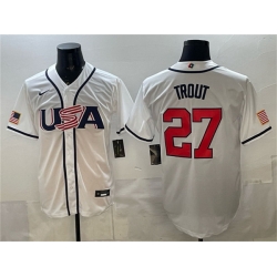 Men USA Baseball  27 Mike Trout White 2026 World Baseball Classic Home Stadium Stitched Jersey