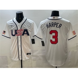 Men USA Baseball  3 Bryce Harper White 2026 World Baseball Classic Home Stadium Stitched Jersey